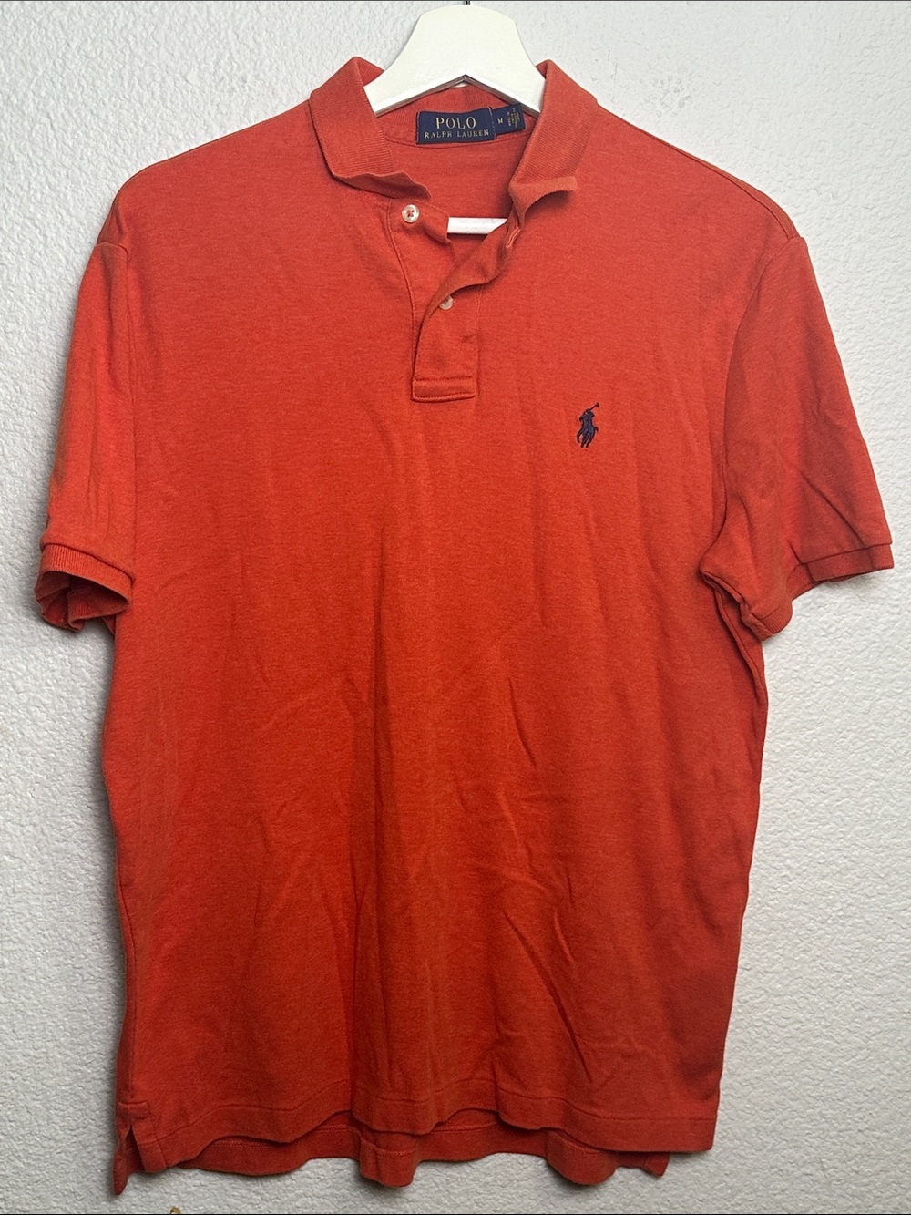 Polo Ralph Lauren Polo Shirt Mens Medium Orange Navy Pony Short Sleeve Preppy